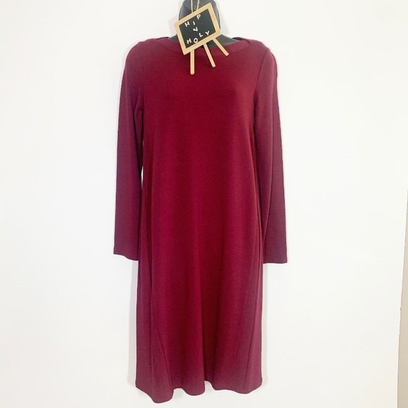 J. JILL WEAREVER COLLECTION Shift Ribbed Long Sleeve Dress Bordeaux Size… - Picture 2 of 12
